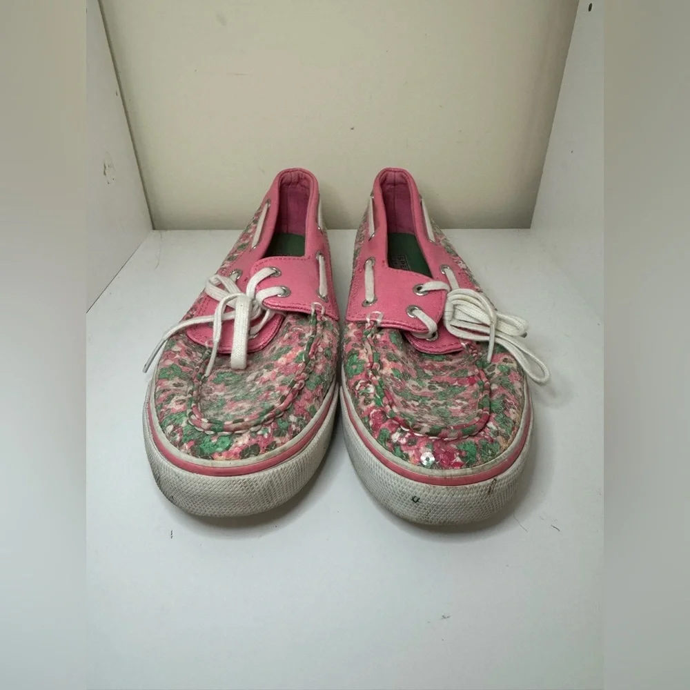 Sperry Shoes women’s size 7.5 Sequin Floral Pink Green